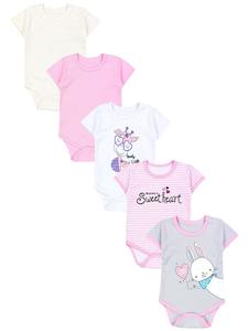 TupTam Детские бодики с короткими рукавами для девочек, 5 штук, розово-натуральный цвет