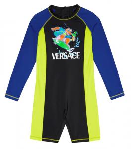 Рашгард для плавания с принтом Versace Kids, Iris+Acid Lime+Nero