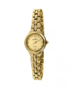 Женские часы с круглым золотым циферблатом 22 мм на саморегулирующемся браслете-цепочке Peugeot, золотой