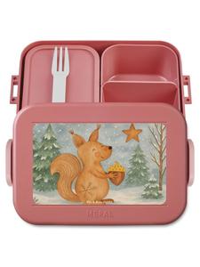 Mr. & Mrs. Panda Ланчбокс с изображением белки на рождественскую тематику (без буквы "s"   ) в пастельно-красном цвете