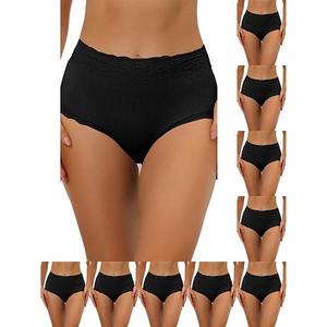 10 упаковок женских трусиков с высокой талией, утягивающие, комфортные, с кружевной отделкой и резинкой Inspire Chic, Black