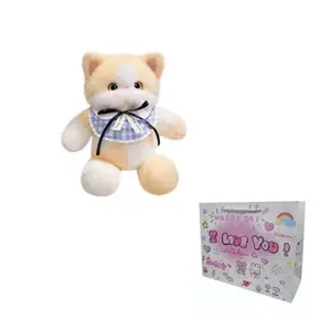 Мягкая плюшевая кукла милый кот в слюнявчике высота 46см BALITU