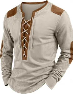 Thatrich ретро хенли для мужчин с длинными рукавами и шнуровкой