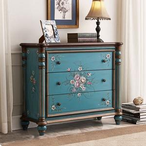 Yu Senyi Комод 60х40х104 см для спальни и гостиной из массива дерева, 4 ящика, винтажный ручной роспись, сборка требуется