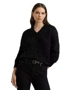 Свитер с V-образным вырезом, отделанный пайетками, в рубчик. Ralph Lauren, черный