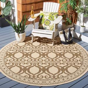 Ковер SAFAVIEH, 161 x 161 см, Courtyard Collection Round Natural / Brown CY3040 для помещений и улицы — водонепроницаемый, легко чистится, для патио, заднего двора, прихожей