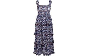 Плиссированное платье миди из шифона с воланами GANNI, Мультиколор