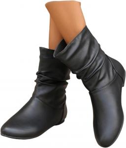 Свободные женские высокие сапоги до колена, на молнии сбоку, осень, зима, ковбойские сапожки в западном стиле для женщин, мягкая искусственная кожа, округлый носок, низкий каблук Generic, Knöchel-Schwarz