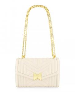 Стеганая сумка из кожи напа с золотой цепочкой Mac Duggal, бежевый
