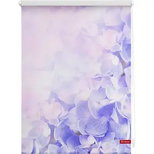 Оригинальные рулонные жалюзи LICHTBLICK Seitenzugrollo Klemmfix мотив Гортензия защита от света без сверления, свободно висящие с рисунком Lichtblick Original, Lila + weiß