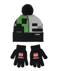 Набор для больших мальчиков: шапка и вязаные перчатки с резинкой Minecraft, черный