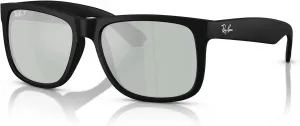 Солнцезащитные очки Ray-Ban RB4165 Justin прямоугольной формы, Rubber Black/Green Mirrored Silver Polarized