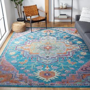 Ковер SAFAVIEH, 336 x 488 см, Crystal Collection, Teal & Rose, медальонный состаренный дизайн, без линьки и простой в уходе, идеален для помещений с высокой проходимостью в гостиной, спальне (CRS501T)