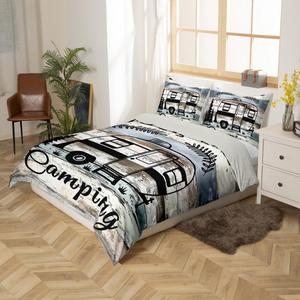 Erosebridal Комплект постельного белья Happy Camping Woodland для детей в стиле ретро-кемпинг, Grey Blue