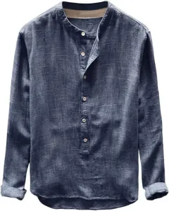 Мужская льняная рубашка Casual Cotton 3/4 Sleeve Regular Fit Henley T-Shirt