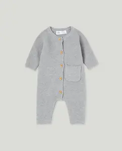 Длинный гладкий трикотажный комбинезон для девочки Baby El Corte Inglés, светло-серый