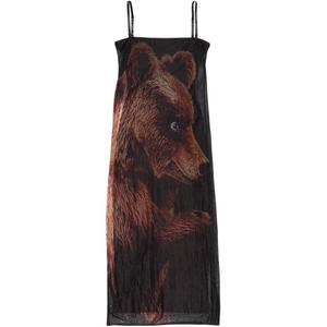 Платье-чехол с принтом медведя Acne Studios, черный
