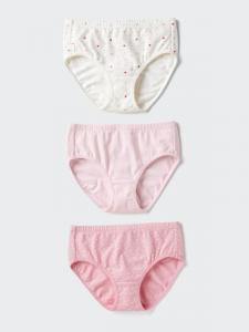 Хлопковые эластичные трусы с сердцами (3 пары) Uniqlo, 11 pink