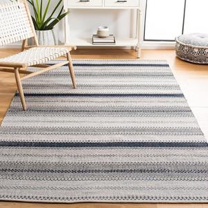 Ковер SAFAVIEH, 122 x 183 см, Montauk Collection, Grey & Black, ручной работы, плоское плетение, богемная полоска, хлопок, идеально для помещений с высокой проходимостью: прихожая, гостиная, спальня (MTK851H)