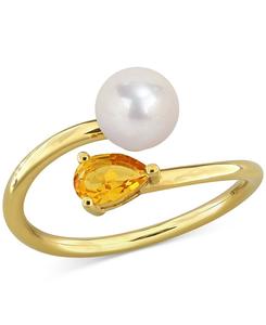 Кольцо с культивированным пресноводным жемчугом и гранатом (общий вес 0,5 карата) в оправе из стерлингового серебра с покрытием из 18-каратного золота Macy's, Citrine