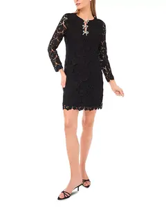 Платье с цветочным кружевом и бантом Cece, черный