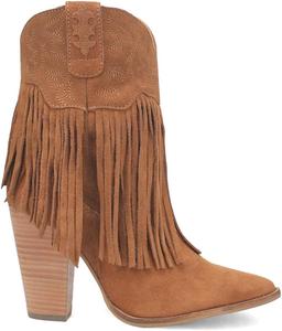 Женские ботинки Dingo Crazy Train с вышивкой и бахромой, открытый носок, повседневные, на высоком каблуке 3 дюйма и выше - коричневые