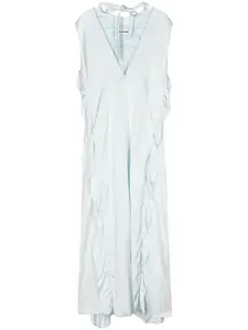 Атласное платье макси с оборками JIL SANDER, синий