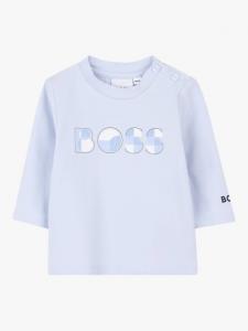 Детская футболка с длинными рукавами и воротником на пуговицах из хлопковой смеси HUGO BOSS, Pale Blue