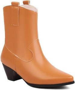 Ковбойские ботинки в стиле вестерн для женщин, с вышивкой, на щиколотку, с заостренным носком и средней широкой стойкой, ботильоны JMdfcqer, Brown