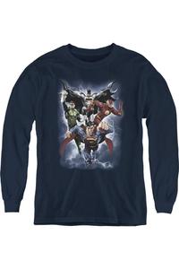 Футболка с длинным рукавом "Justice League of America: Надвигающаяся буря" для молодежи Gildan, темно-синий