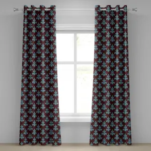 Коричнево-синяя штора на люверсах ABAKUHAUS, викторианский античный лиственный мотив с барочными завитками в стиле ренессанс, декоративная двухпанельная штора, 280 см x 225 см, цвет коричнево-синий Abakuhaus