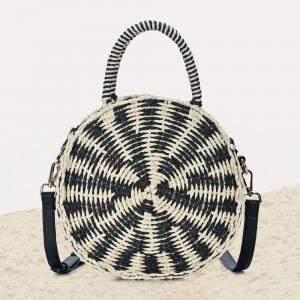 Круглая соломенная сумка через плечо с верхней ручкой FASHNZFAB, черно-белый