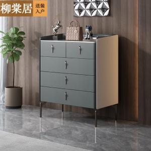 Liutangju Комод 80 см для спальни из массива дерева и шпона, 5 ящиков, современный минимализм, светло-серый и белый