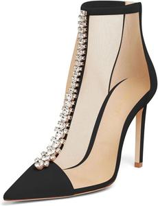 Женские ботильоны FOWT с заостренным носком, на шпильке, короткие, с блестящими стразами для вечеринки, размеры 4-16 US, Black