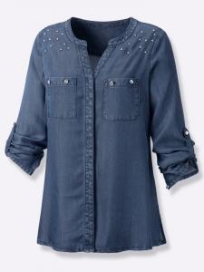 Блузка с длинными рукавами из выбеленной синей ткани creation L