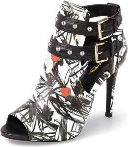 Женские шикарные ботильоны XYD с открытым носком, высокие каблуки, застежка на пряжку, двойные ремешки, вырезы, модная обувь для вечеринок, Ink Painting