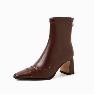 Echo&yolo Женские полусапожки экрю/коричневый/чёрный — коричневые без подкладки, цвет Brown Unlined