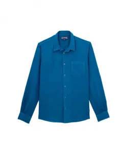 Мужская рубашка из однотонного льна Vilebrequin, синий