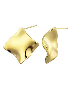Серьги-Гвоздики с волнообразным узором, устойчивые к потускнению, позолоченные Adornia, gold