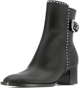 Женские ботильоны XYD с массивным каблуком, круглым носком, заклепками, на молнии сзади и ремешком с пряжкой, повседневные офисные туфли, Black