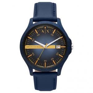 ARMANI EXCHANGE Часы AE Wrist Watch Quartz Movement Leather Strap 46mm Black Dial Men's Watch, Black Dial
