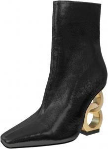 Женские модные ботильоны XYD с боковой молнией, двойной цепочкой и широким каблуком, закрытым квадратным носком, для вечеринок, клубов и мероприятий, Black