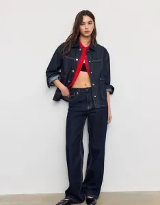 Джинсовая куртка Stradivarius с карманами из денима синего полосатого цвета