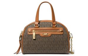 MICHAEL KORS Искусственная кожа с натуральной кожаная боулинг сумка женская сумка через плечо кроссбоди темно-коричневая