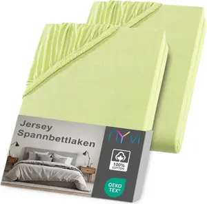 Простыня на резинке Джерси DreamScience 120x200 - 130x200 см, яблочно-зеленая, 2 шт., для матрасов высотой до 22 см - Мягкая и эластичная, эластичная по всему периметру, не требует глажки NYVI