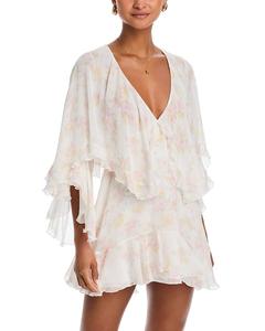 Платье Avaline с цветочным принтом и многослойной рюшей LoveShackFancy, белый