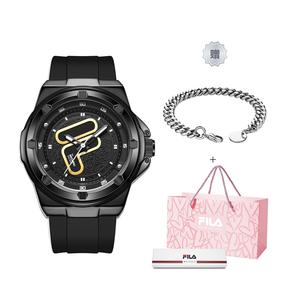 FILA Часы Wrist Watch Quartz Movement Silicone Strap 42*46mm White Dial Unisex, [Black]6574-001 with Bracelet+Shopping Bag