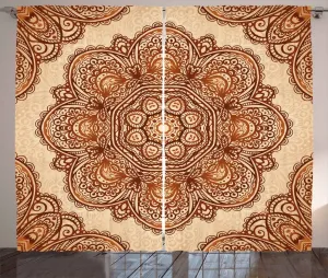 Шторы ABAKUHAUS в этническом деревенском стиле с узором пейсли и мехенди, универсальные ленточные шторы для гостиной с петлями и крючками, 280 x 225 см, темно-коричневый и светло-коричневый Abakuhaus