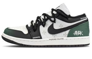 Air 1 британский стиль устойчивые к истиранию дышащие низкие винтажные баскетбольные кроссовки unisex Jordan, белый/черный/темно-зеленый