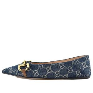 Кроссовки denim ballet flat with horsebit 'blue' Gucci, синий